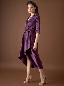 Shirt Dress with front Drape in Purple Color