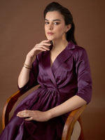 Shirt Dress with front Drape in Purple Color