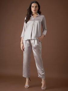 Box Pleat Shirt with pants in Silver Color