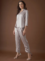 Box Pleat Shirt with pants in Silver Color