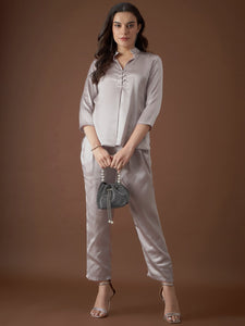 Box Pleat Shirt with pants in Silver Color