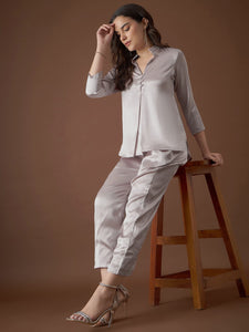 Box Pleat Shirt with pants in Silver Color