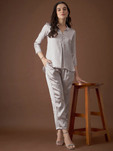 Box Pleat Shirt with pants in Silver Color