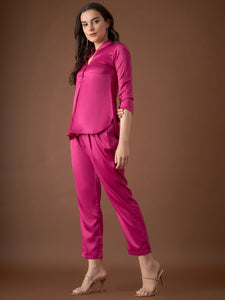 Box Pleat Shirt with pants in Pink Color