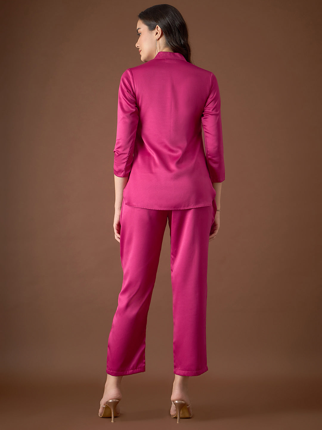 Box Pleat Shirt with pants in Pink Color