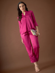 Box Pleat Shirt with pants in Pink Color