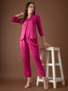 Box Pleat Shirt with pants in Pink Color