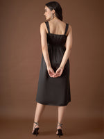 Corset Yoke Midi Dress in Black Color