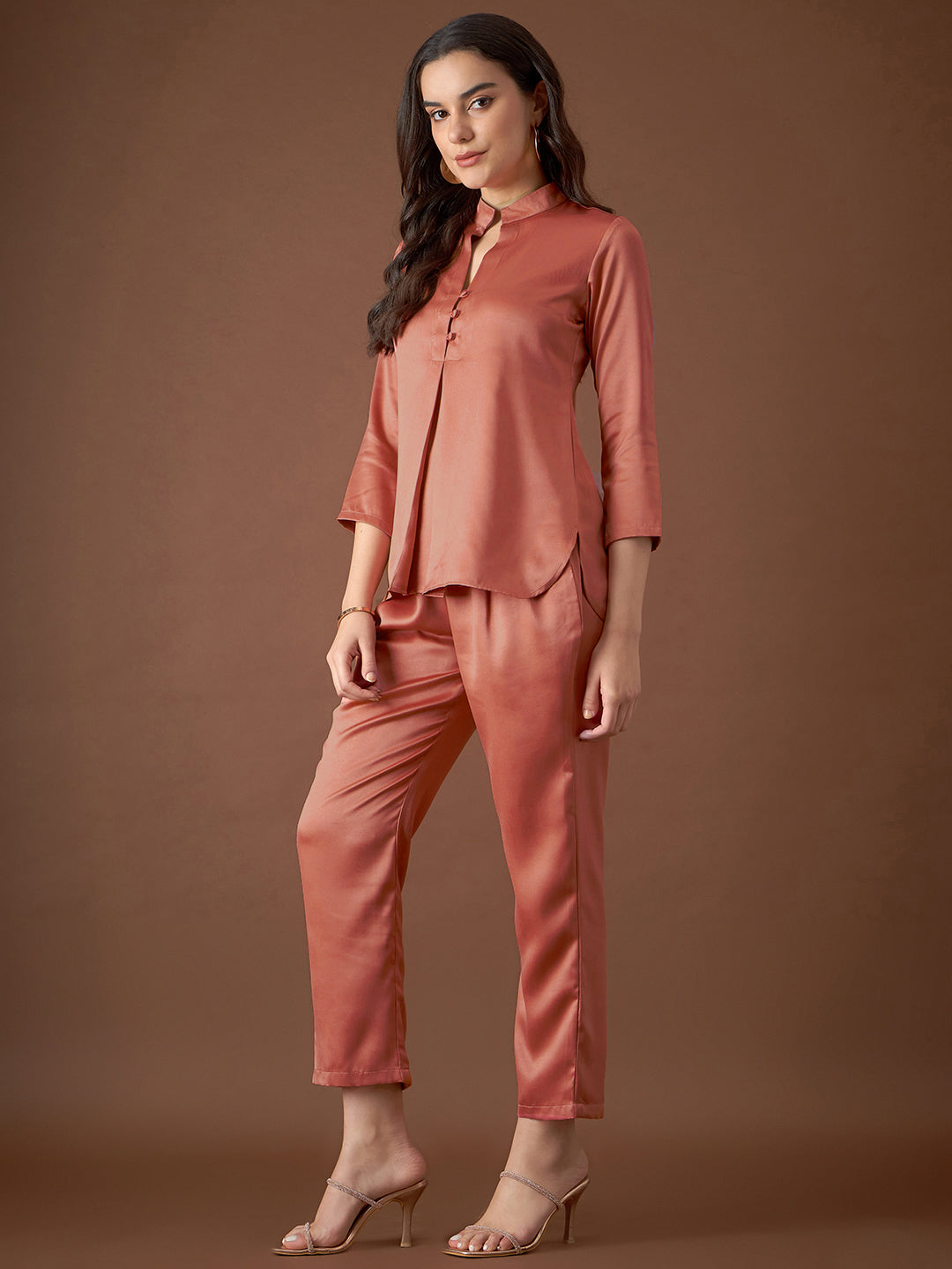 Box Pleat Shirt with pants in Rust Color