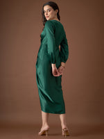 Overlap neck Tulip midi Dress in Green Color