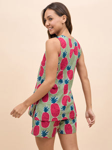 Kurta Shorts Set in Green and Pink Pineapple Print