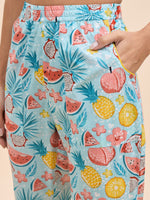 Shirt Pyjama Set in Blue and Pink Watermelon Print