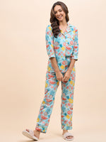 Shirt Pyjama Set in Blue and Pink Watermelon Print