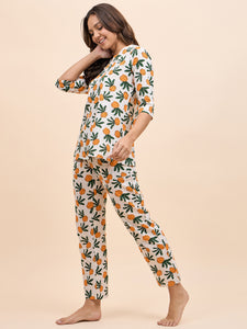 Kurta Pyjama Set in Orange Color Fruit Print