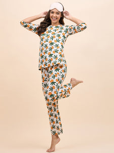 Kurta Pyjama Set in Orange Color Fruit Print