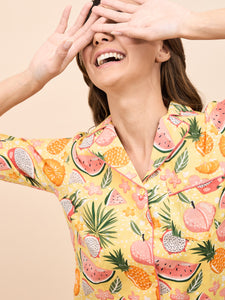 Shirt Pyjama Set in Yellow and Peach Watermelon Print