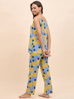 Kurta Pyjama with Kaftan Overlay Set in Blue and Yellow Pineapple Print