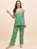 Kurta Pyjama with Kaftan Overlay Set in Yellow Fruit Print