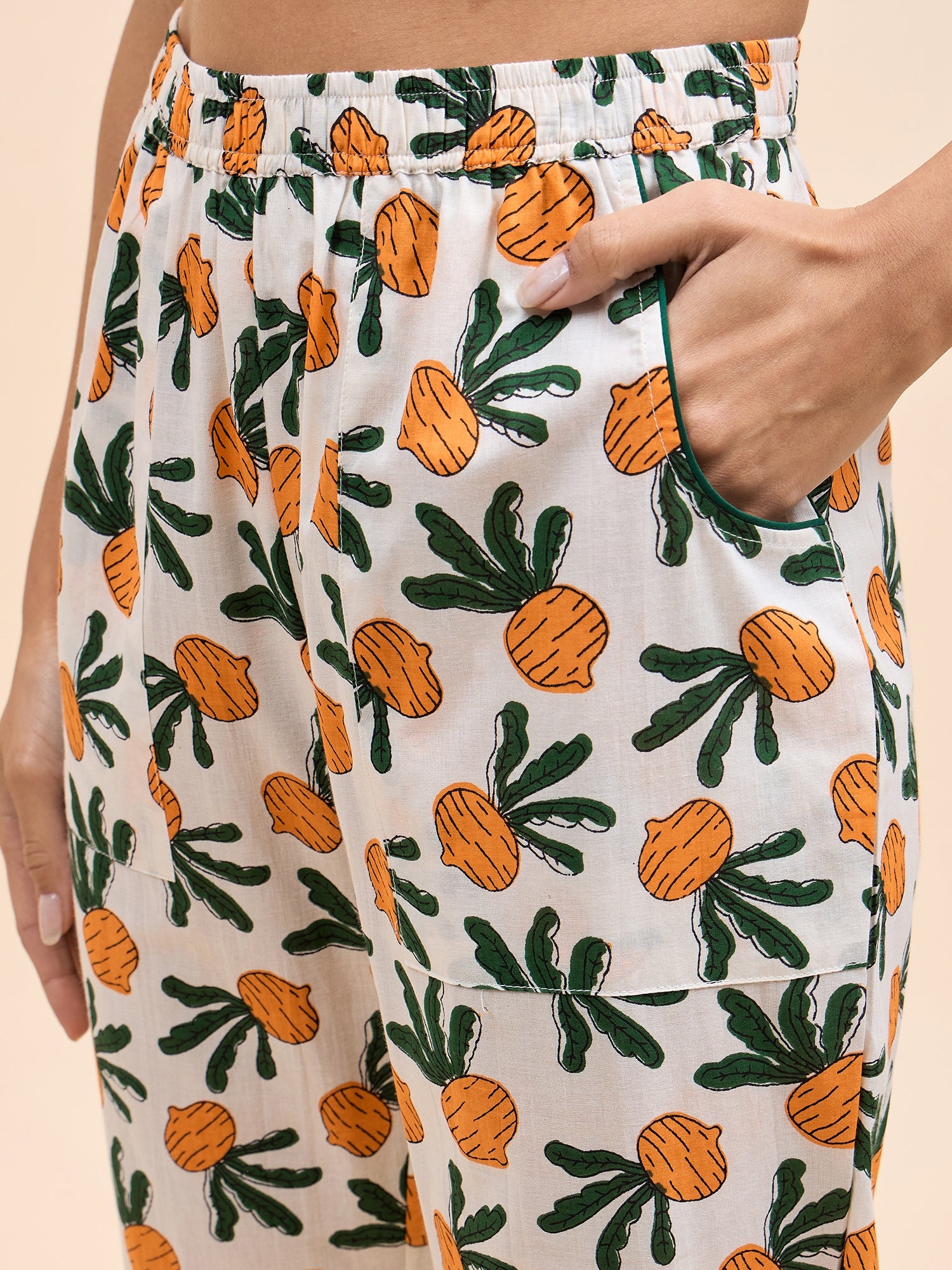 Shirt Pyjama Set in Orange Color Fruit Print