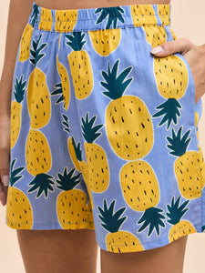 Kurta Shorts Set in Blue and Yellow Pineapple Print