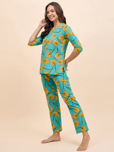 Kurta Pyjama Set in Yellow Fruit Print