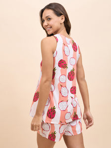 Kurta Shorts Set in Peach and Pink Dragonfruit Print