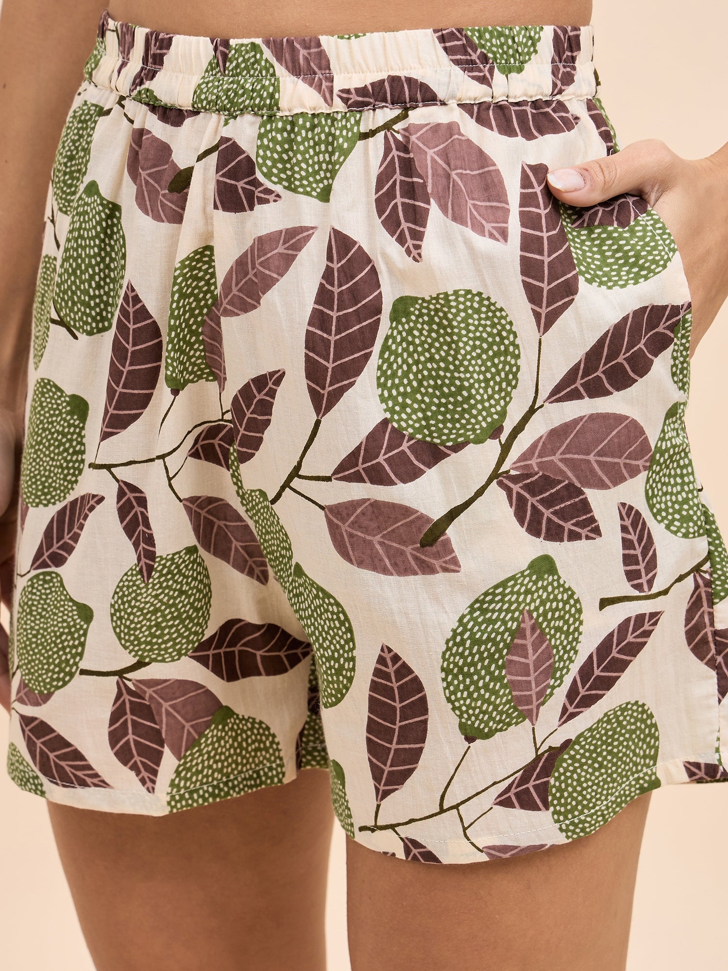 Kurta Shorts Set in Green Lemon Print