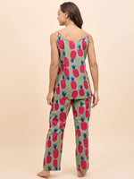 Kurta Pyjama with Kaftan Overlay Set in Green and Pink Pineapple Print
