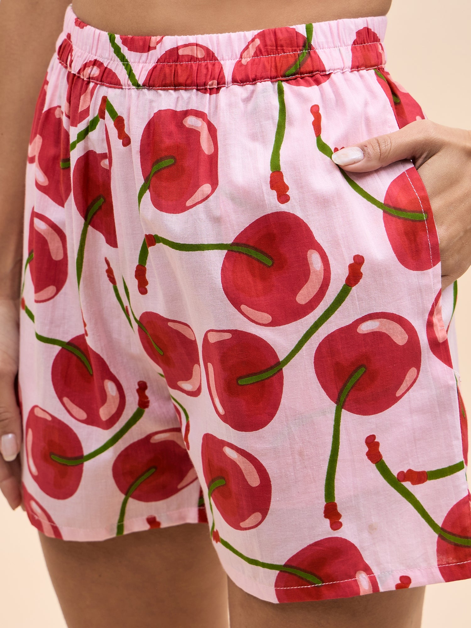 Kurta Shorts Set in Red Cherry Print