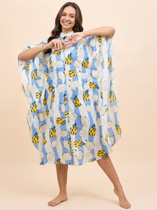 Long Kaftan Dress in Blue and Yellow DragonFruit Print