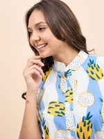 Long Kaftan Dress in Blue and Yellow DragonFruit Print