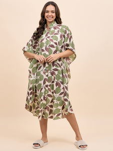 Long Kaftan Dress in Green Lemon Print