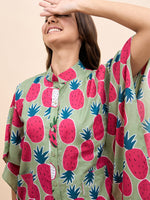 Long Kaftan Dress in Green and Pink Pineapple Print