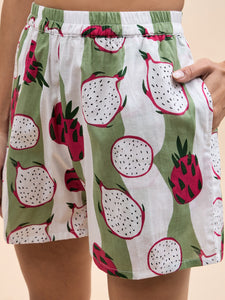 Kurta Shorts Set in Green and Pink DragonFruit Print