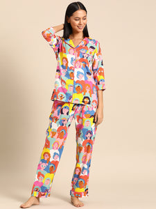 Shirt Pyjama nightwear set in Face Print