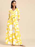 Overlap crop top with flare pyjama set in Yellow Print