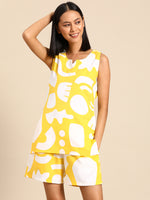 Kurta Shorts nightwear Set in Yellow Print