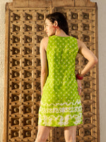 Kurta Neck Mini Dress with Side Pockets in Lime Green Tie & Dye