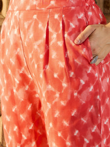 One button front open Top with Pants in Peach Tie & Dye
