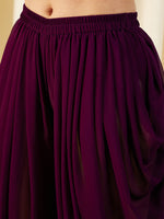 One Shoulder Assymettric Top with Dhoti Pants in Purple Color