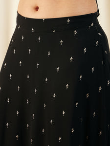 Crop top With Back tie and Flared Skirt in Black Color