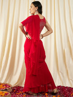 Pre-Draped Sarree with Blouse in Red Color