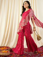 Crop Top with Sharara and frill Dupatta in Magenta Color