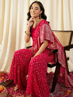 Crop Top with Sharara and frill Dupatta in Magenta Color