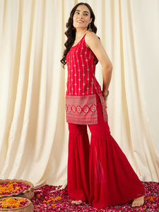 Kurta With Sharara in Red Color