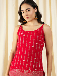 Kurta With Sharara in Red Color