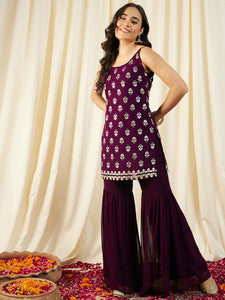 Kurta With Sharara in Purple Color