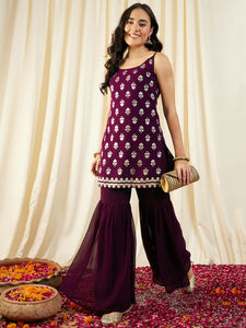 Kurta With Sharara in Purple Color