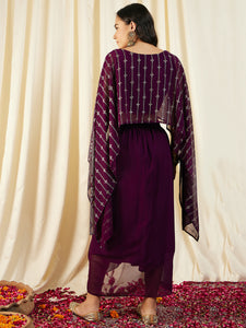 Cape Top with Draped Skirt in Purple Color