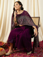 Cape Top with Draped Skirt in Purple Color